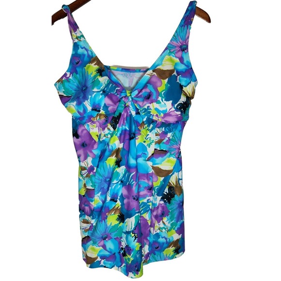 Ocean Dream Signature Tropical Floral Print Swim Dress Size 16 Womens Plus - Picture 1 of 5